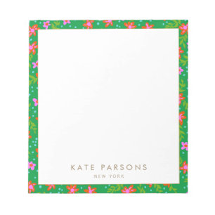 Farbenfrohe grüne Blumenmuster Notepad Notizblock