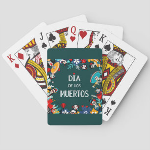 Farbenfrohe grüne Dia de los Muertos Lebenslauf Spielkarten