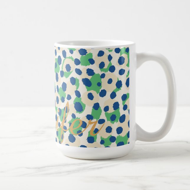 Farbenfrohe grüne Geparden-Monogramm Tasse (Rechts)