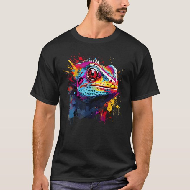 Farbenfrohe grüne Iguana Lizard Animal Lover Splas T-Shirt (Vorderseite)