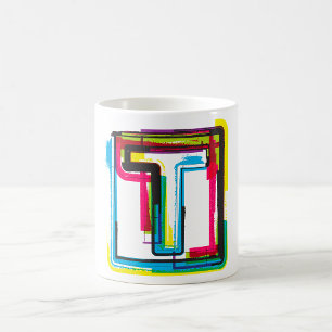 Farbenfrohe Grunge Letter T Kaffee Tasse