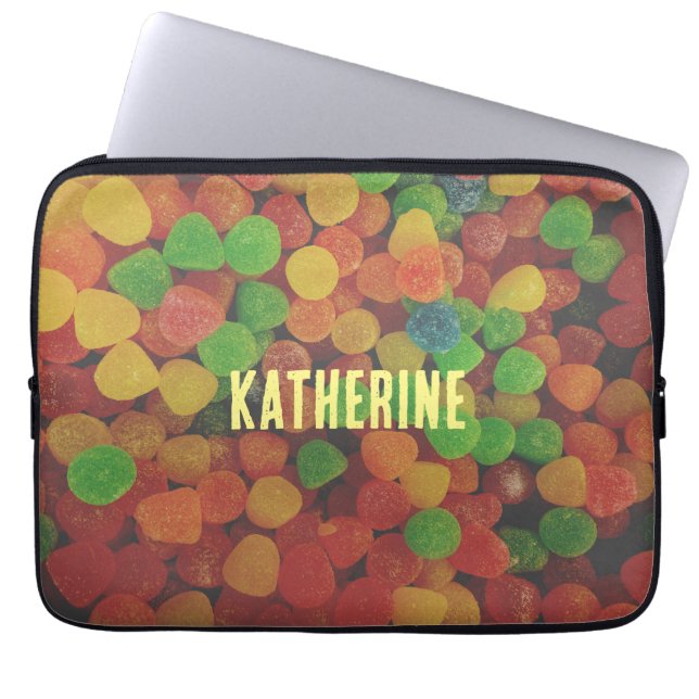 Farbenfrohe Gumdrops Personalisierte, schokoladenb Laptopschutzhülle (Vorderseite)