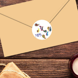 Farbenfrohe, gut gefüllte Paisleys & Initialen Runder Aufkleber