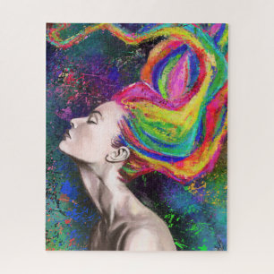 Farbenfrohe Haar Puzzle Frau - Malerei Kunst