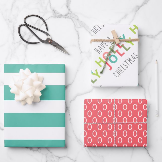 Farbenfrohe haben ein Holly Jolly Weihnachten Geschenkpapier Set (Vorderseite)