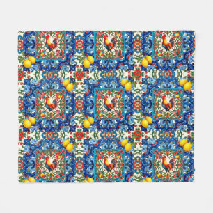 Farbenfrohe Hahn, mediterran, mosaik, Zitrone, Fleecedecke