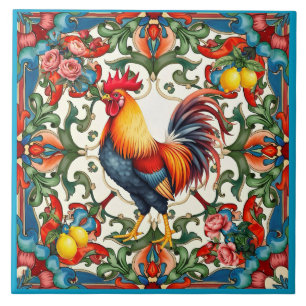 Farbenfrohe Hahn, mediterran, mosaik, Zitrone, Fliese