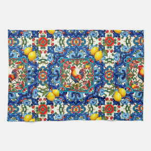 Farbenfrohe Hahn, mediterran, mosaik, Zitrone, Geschirrtuch