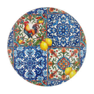 Farbenfrohe Hahn, mediterran, mosaik, Zitrone, Schneidebrett