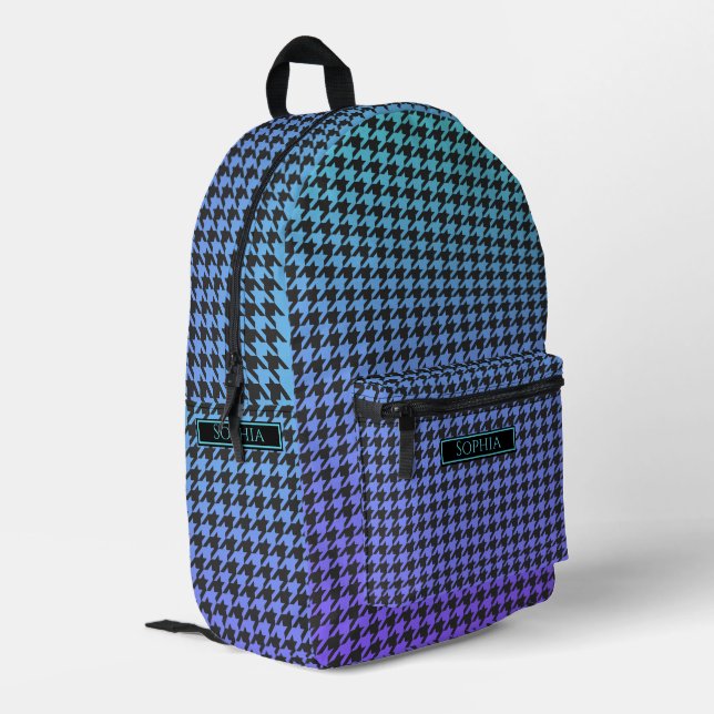 Farbenfrohe Hahnentrittmuster-blau bis Lila-strahl Bedruckter Rucksack (Rückseitige Ecke links)