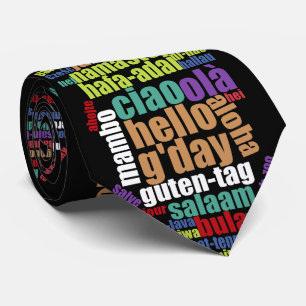 Farbenfrohe Hallo in vielen Sprachen Word Cloud Krawatte