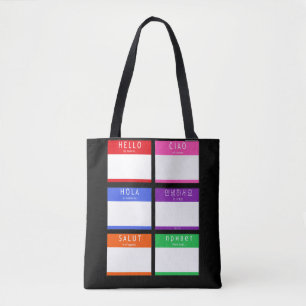 Farbenfrohe Hallo mein Name ist Tasche