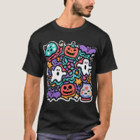 Farbenfrohe Halloween Cartoon Ghosts & Pumpkins T-