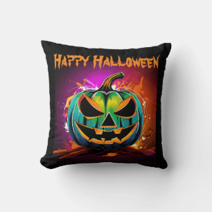 Farbenfrohe Halloween-Creepy Pumpkin Black Kissen