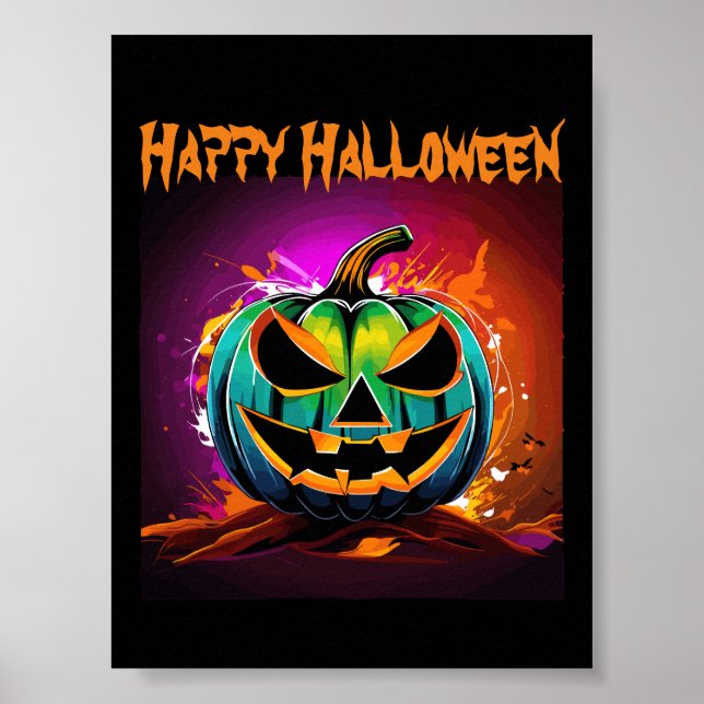 Farbenfrohe Halloween-Creepy Pumpkin Black Poster (Vorne)
