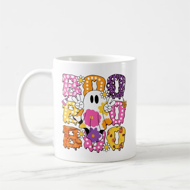 Farbenfrohe Halloween-Geist "BOO"-Tasse - Keramik- Kaffeetasse (Links)