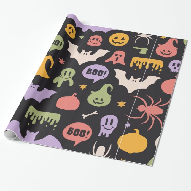 Farbenfrohe Halloween-Hintergrundezitat oder -Beha Geschenkpapier (Ungerollt)