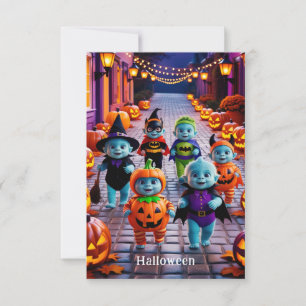 Farbenfrohe Halloween-Parade mit gestummten Charak Karte