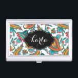 Farbenfrohe Hand bemalt Vintage ethnische Paisley Visitenkarten Dose<br><div class="desc">Elegante moderne,  farbenfrohe Vintage paisley Aquarellbilder mit anpassbarem weißem Hintergrund. Schwarzer Name und individuelle Name /monogramm</div>