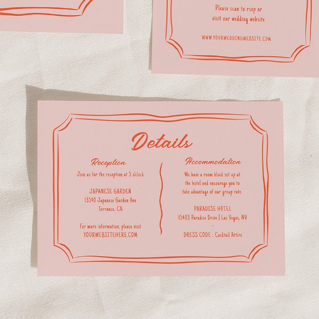 Farbenfrohe Hand Drawn Fun Hochzeitdetails Begleitkarte (Von Creator hochgeladen)