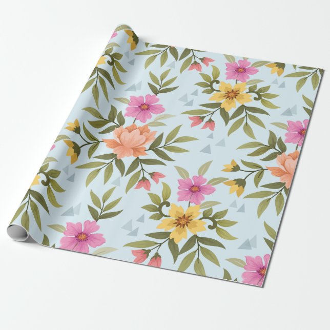 Farbenfrohe Hand Zeichnend Blume Geschenkpapier (Ungerollt)