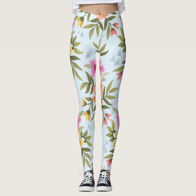Farbenfrohe Hand Zeichnend Blume Leggings (Vorderseite)