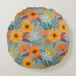 Farbenfrohe Hand zeichnend Blume nahtlos Muster Rundes Kissen