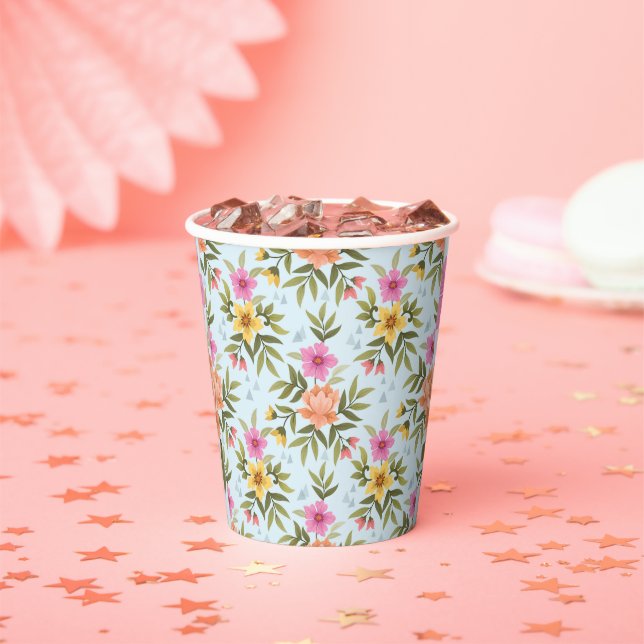 Farbenfrohe Hand Zeichnend Blume Pappbecher (Insitu)