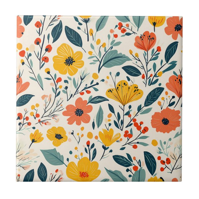 Farbenfrohe handbemalte Blume Fliese (Vorderseite)