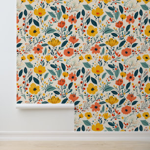Farbenfrohe handbemalte Blume Tapete