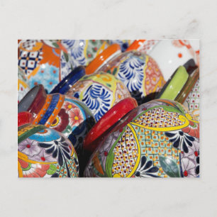 Farbenfrohe handbemalte mexikanische Keramik Postkarte