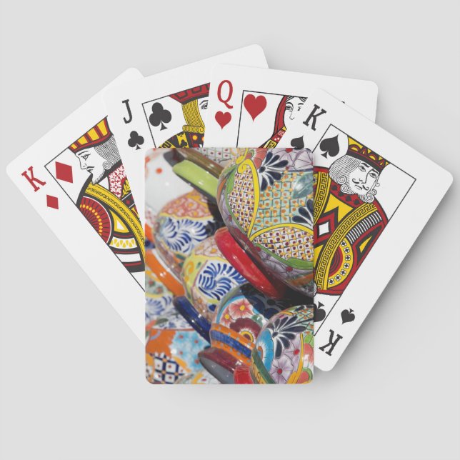 Farbenfrohe handbemalte mexikanische Keramik Spielkarten (Rückseite)