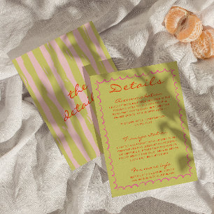 Farbenfrohe handgeschriebene Pinstripes Hochzeitsd Begleitkarte