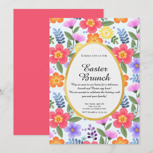 Farbenfrohe handgezeichnete, blumenrosa Osterfeier Einladung