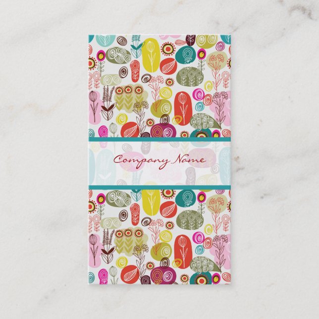 Farbenfrohe, handgezeichnete Retro-Blume Muster 3 Visitenkarte (Vorderseite)