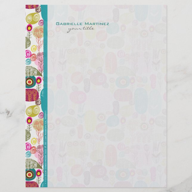 Farbenfrohe, handgezeichnete Retro-Blume-Muster Briefkopf (Vorderseite)