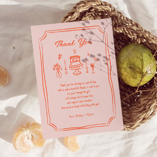 Farbenfrohe handgezogene Fun Retro-Hochzeit Dankeskarte