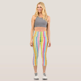 Farbenfrohe, handgezogene Streifen Capri Leggings