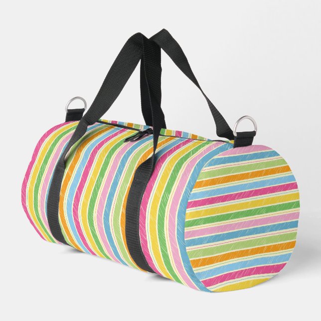 Farbenfrohe, handgezogene Streifen Duffle Bag (Linke Seite)