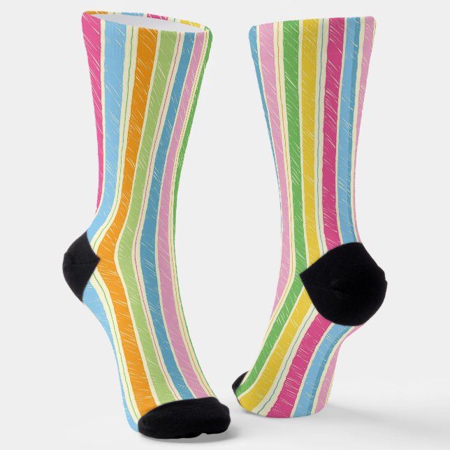 Farbenfrohe, handgezogene Streifen Socken (Gewinkelt)