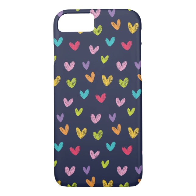Farbenfrohe, handgezogene Valentine Herzmuster 2 Case-Mate iPhone Hülle (Rückseite)