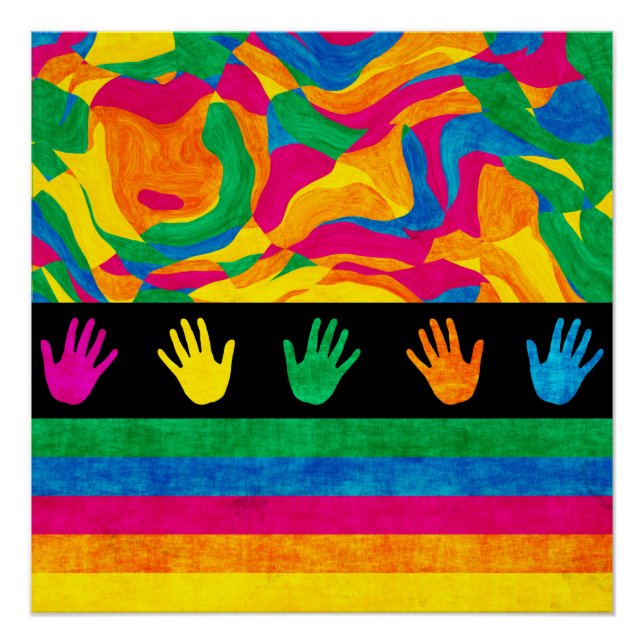 Farbenfrohe Handprint Abstraktes Muster Poster (Vorderseite)