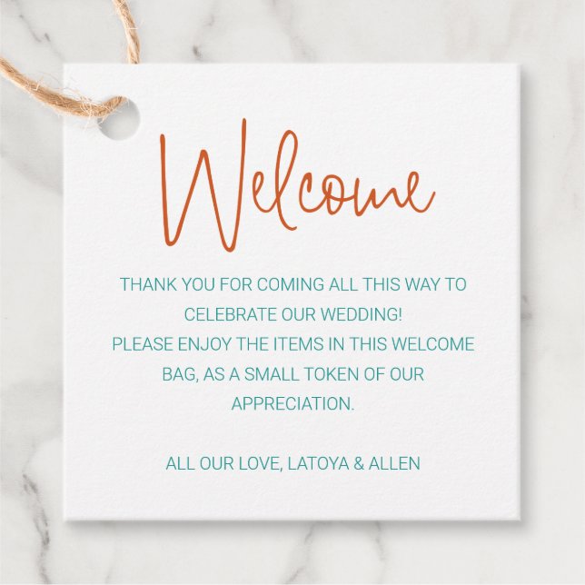 Farbenfrohe Handschrift Hochzeitsgeschenk-Beutel Geschenkanhänger (Vorderseite)