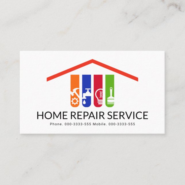 Farbenfrohe Handyman Tools - Dachterrasse Visitenkarte (Vorderseite)