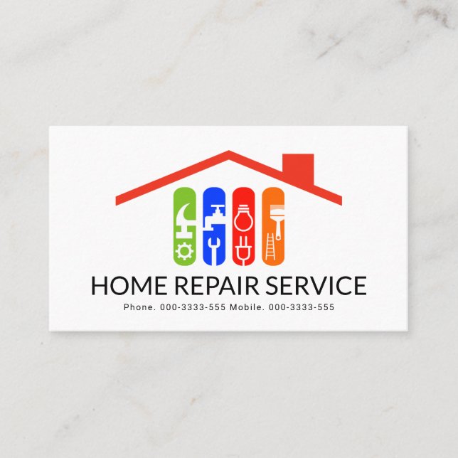 Farbenfrohe Handyman Tools Roof Gebäude Visitenkarte (Vorderseite)