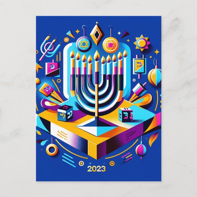 Farbenfrohe Hanukka 2023 Postkarte (Vorderseite)