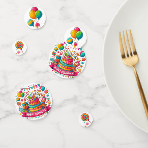 Farbenfrohe Happy Birthday Torte Feier Konfetti