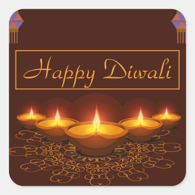 Farbenfrohe Happy Diwali Light Quadratischer Aufkleber (Vorderseite)