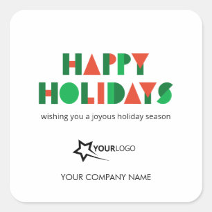 Farbenfrohe Happy Holidays Custom Logo Business Quadratischer Aufkleber