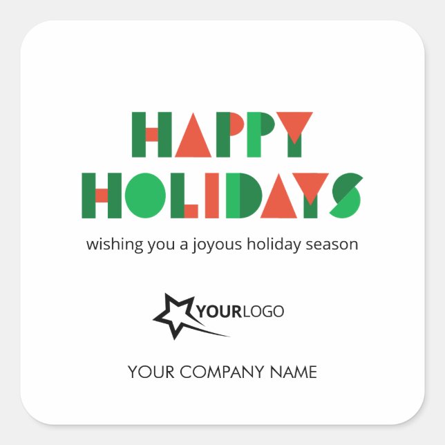 Farbenfrohe Happy Holidays Custom Logo Business Quadratischer Aufkleber (Vorderseite)